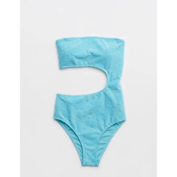 Aerie Terry Cut Out Strapless One Piece XL Women’s Textured Swimwear Trendy - Picture 2 of 7